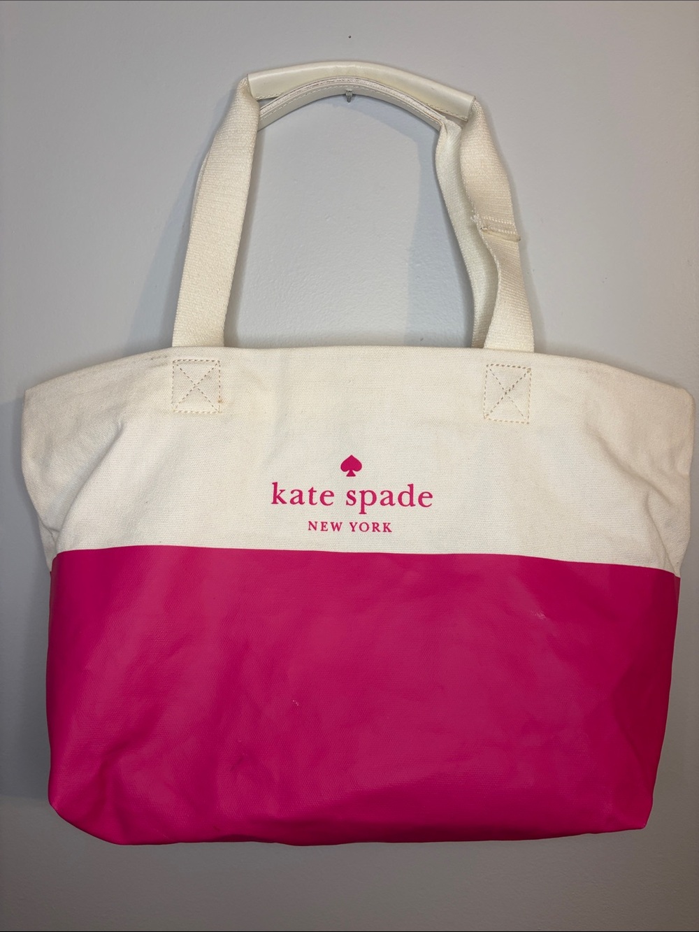 kate spade Two-Tone Canvas Tote in White and Hot Pink SMALL